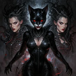 symmetry!! gantz portrait of megan fox as black cat, unholy, intricate, highly detailed, dynamic lighting, digital art, digital painting, artstation, terence nielsen, sharp focus, illustration, art by artgerm and greg rutkowski and moebius, 8 k