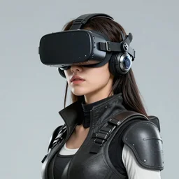 a portrait of a female space pirate wearing vr headset and cyber military helmet, cyberpunk aesthetic, ghost in the shell style, akira, Studio Ghibli, manga art