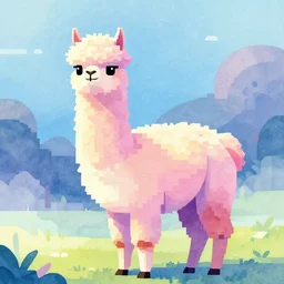 pastel alpaca. heavily stylized pixel art by award - winning digital artist, ( ( ( ( watercolor ) ) ) ), geometric, cinematic lighting, 6 4 bit.