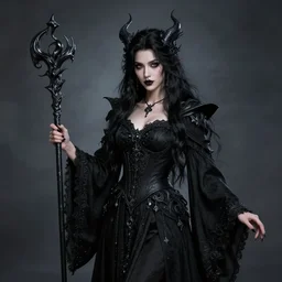 beautiful elemental darkness witch with ornate black robes and staff, highly detailed, 4 k, hdr, smooth, sharp focus, high resolution, award - winning photo, artgerm, photorealistic