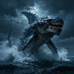 wild ocean storm at night, a giant kraken emerging from water, dramatic lighting, cinematic, establishing shot, extremely high detail, photorealistic, cinematic lighting, post-processed, concept art, artstation, matte painting, in the style of eddie mendoza, raphael lacoste, alex ross