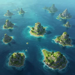 ultra realistic illustration, many tiny islands on the ocean, stylized digital painting tutorial, hyperdetailed photorealism by greg rutkowski, rich contrast of colors, 1 0 0 mega pixels, league of legends artwork