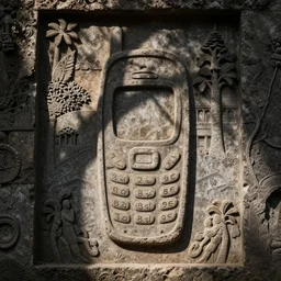 ancient stone carving of a mobile phone