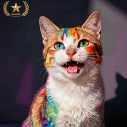 rainbow excited smiling kitten. pop art