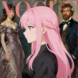 anime, mage, vogue, elle, oil painting, john singer sargent, trending on artstation, intricate, side profile, pink hair
