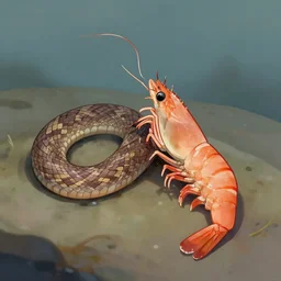 a hybrid between a snake and a shrimp, digital art