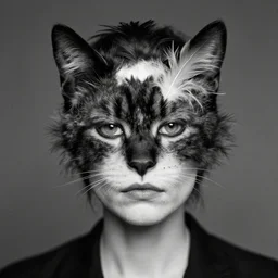 photographic portrait max ernst sad woman cat feathers face