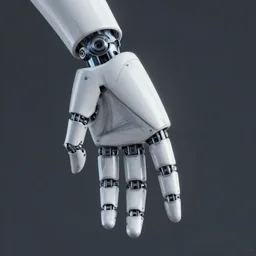 robot hand sketching human hand, studio octane render