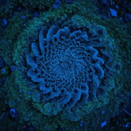 blue forest floor, mossy, detailed fractal, high contrast, bumpy, blue, by david normal