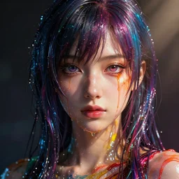 photorealistic dramatic liquids anime girl render, detailed face, colorful, atmosphere cinematic, by wlop, by ilyu kuvshinov, soft shadows, be concept art, super detailed, unreal engine 5, octane render, vfx, houdini, 8 k, super realistic, ufotable studio art style, global illumination, trending in pixiv, dramatic color, ray tracing, god rays