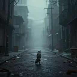 a werewolf standing. tiny undersized micro silent hill city streets, fog, empty streets, hyperdetailed, artstation, cgsociety, 8 k