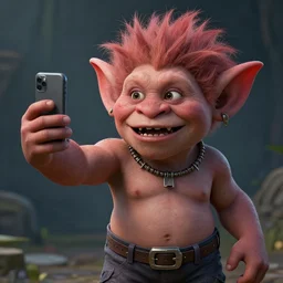 unreal engine, photorealistic troll takes a selfie, detailed,