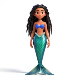 braided-hair siren, stylized pixar-style 3d render, full body, standing, isolated on a pure white background, centered, whole figure in frame, sharp focus, studio lighting