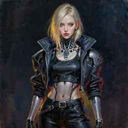 cyberpunk cyborg fashion model portrait, hyperrealism oil painting, artstation