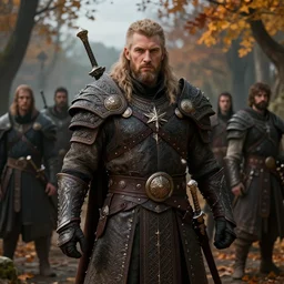 the elder scrolls vi, proud regal, battle hardened male jarl, posed portrait, atmospheric lighting, intricate, volumetric lighting, autumn, daytime, slight overcast, sharp focus, deep colours, ultra detailed, by leesha hannigan, ross tran, thierry doizon, kai carpenter, ignacio fernandez rios