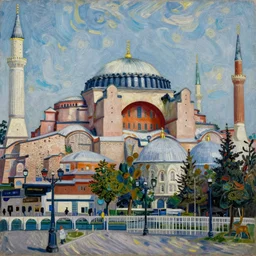detailed expressionist oil painting by van gogh of the hagia sophia church of constantinople, beautiful byzantine architecture, landscape painting, expressionism, 8 k resolution, smooth, sharp focus, matte painting