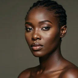 Photo of a African woman ,bold, self confidence, cinematic, light makeup focus