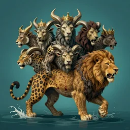 a beast coming out of the sea ; it had ten horns and seven heads ; with ten crowns on its horns resembled a leopard ; but had feet like those of a bear and a mouth like that of a lion ; one of the heads of the beast seemed to have had a fatal wound but the fatal wound had been healed