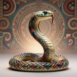 A photo-real delicate sculpture of an ornate detailed snake in front of a intricate background by AJ Fosik, micro detail, backlit lighting, octane renderer, colorful, physically based rendering, tribal art, trending on cgsociety