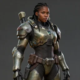 an portrait woman with braids african american in the assault powered armor, style game square enix life, trending on artstation, painted by greg rutkowski, render naughty dog, octane render, detailed