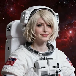 highly detailed portrait of a hopeful pretty astronaut lady with a wavy blonde hair, by Dorothy Lathrop, 4k resolution, nier:automata inspired, bravely default inspired, vibrant but dreary but upflifting red, black and white color scheme!!! ((Space nebula background))