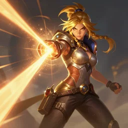Laser Beam Elemental Apex Legends character digital illustration portrait design by, Mark Brooks and Brad Kunkle detailed, gorgeous lighting, wide angle dynamic portrait