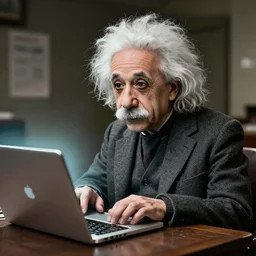 Albert Einstein navigating through Internet