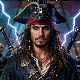 a high fantasy anime pirate captain on a ship, by peter mohrbacher and craig mullins, face close up, official media, beautiful, dungeons and dragons portrait, detailed, high quality, wallpaper 4 k, epic, trending on artstation and behance, dynamic lightning