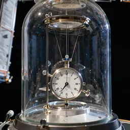 photo of a torsion pendulum clock in its glass dome inside the international space station. highly - detailed, award - winning