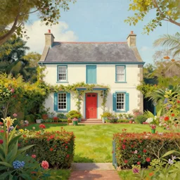 a typical house in a creole garden from reunion island painting by wes anderson, trending on artstation