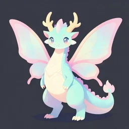 full body digital illustration of an cute pastel fantasy dragon with butterfly wings, concept art, matte background, deviantArt, artstation