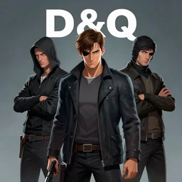 a grifter, a hacker, a thief, ad a mastermind in the style of a d&d cover