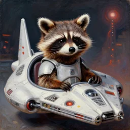7 0 mm portrait, furry rocket the raccoon sitting in the cockpit of the millennium falcon, wearing stormtrooper armor!!, painting by gaston bussiere, craig mullins, j. c. leyendecker, lights, art by ernst haeckel, john william godward, hammershøi