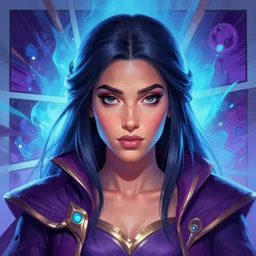 head-on symmetrical centered painted portrait, Maya Ali as a D&D sorcerer, matte painting Arcane DOTA Blizzard pixar, maya engine on stylized background splash comics global illumination lighting artstation, by lois van baarle