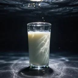 underwater video footage of a glass of milk.