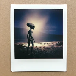 old polaroid photo of first contact with the grey aliens
