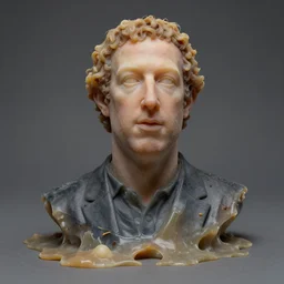 eerie uncanny valley slightly melted wax sculpture of mark zuckerberg