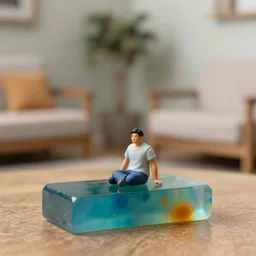 a person in his living room, bokeh, resin 8 0 mm miniature figure photo, 4 k