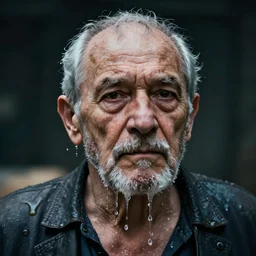full shot of an old man made of water, dripping, melting, photorealistic, cinematic lighting, 8 k, extremely detailed photograph by viviane sassen