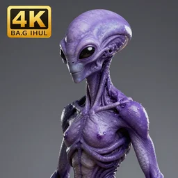 human-looking alien with purple skin, detailed digital art, 4k, HD, trending on artstation