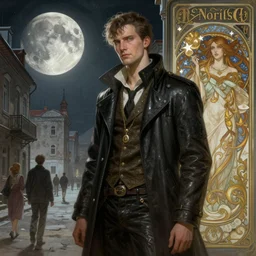 A cyberpunk gopnik on the street of a Soviet slum on the moon, Norilsk, sci-fi, fantasy, intricate, very very beautiful, elegant, highly detailed, digital painting, artstation, concept art, smooth, sharp focus, illustration, art by artgerm and greg rutkowski and alphonse mucha