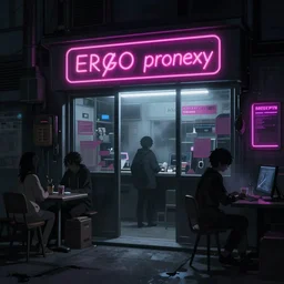 a neon noir cyberpunk background art in a quiet quiet quiet shop in the cyberpunk anime film, Shichiro Kobayashi, screenshot in the anime series ergo proxy by makoto shinkai, hazy and dreary