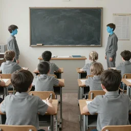 a very boring day in school, kids faced away, all wearing identical clothes, painting by quint buchholz and ray caesar, muted colors, gray, dull, boring, low energy, pale blue faces, very detailed, very coherent