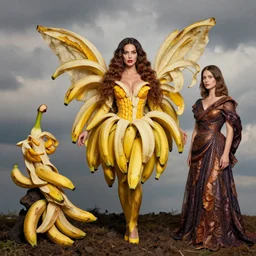fruit dryad by arcimboldo, fruit megan fox editorial by malczewski and arcimboldo, vegetables dryad sculpture by arcimboldo, stil frame from'cloudy with a chance of meatballs 2'( 2 0 1 3 ) of banana dryad, fruit hybrid megan fox editorial by alexander mcqueen and arcimboldo