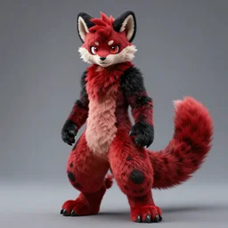 chaos, photorealistic male body weasel furry ( red & black ) fursona, attached tail