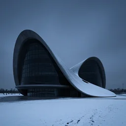 emissary snow space by arthur haas and bruce pennington and john schoenherr, cinematic matte painting, zaha hadid building, photo realism, dark monochrome color palate, blue hour, james terrell art,