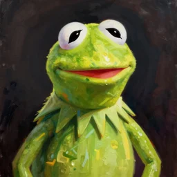 A portrait painting of Kermit the Frog in the style of Tim Burton