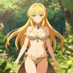 isekai cute anime girl valkyrie bikini regal. in a garden. aesthetic, golden ratio. beautiful lineart, depth focus, rankings pixiv, artstation, chromatic aberration, soft lighting, srgb, 4 k artstation, hdr, cinematic, motion blur, marmoset, blender 3 d, by dave greco, trent kaniuga