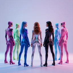 love, diverse neon cybersuits, from behind, wide wide angle, vivid, elaborate, highly detailed, beautiful lighting