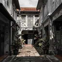 an alley in singapore, art by moebius
